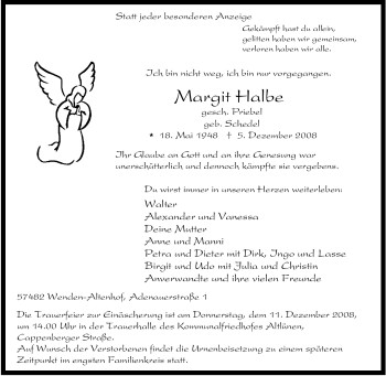 Traueranzeige von Margit Halbe von Tageszeitung