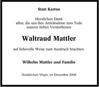 Traueranzeige von Waltraud Mattler von Tageszeitung