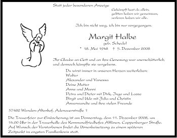 Traueranzeige von Margit Halbe von Tageszeitung