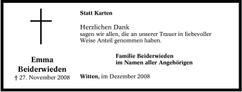 Traueranzeige von Emma Beiderwieden von Tageszeitung