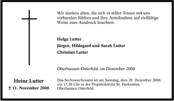 Traueranzeige von Heinz Lutter von Tageszeitung