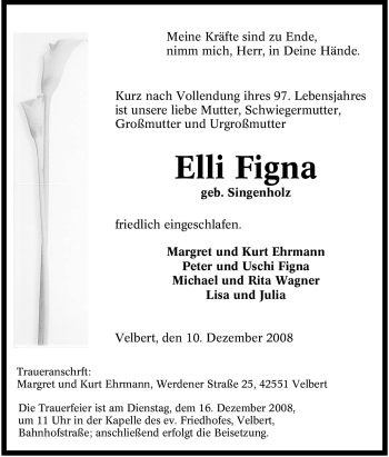 Traueranzeige von Elli Figna von Tageszeitung