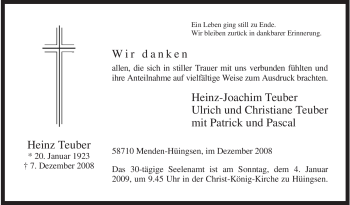 Traueranzeige von Heinz Teuber von Tageszeitung