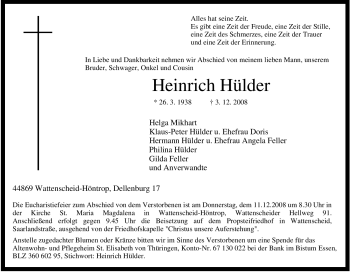 Traueranzeige von Heinrich Hülder von Tageszeitung