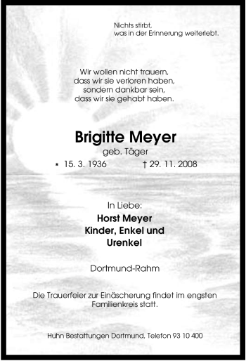 Traueranzeige von Brigitte Meyer von Tageszeitung