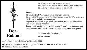 Traueranzeige von Dora Boland von Tageszeitung