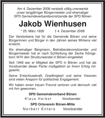 Traueranzeige von Jakob Wienhusen von Tageszeitung