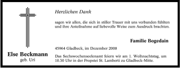 Traueranzeige von Else Beckmann von Tageszeitung