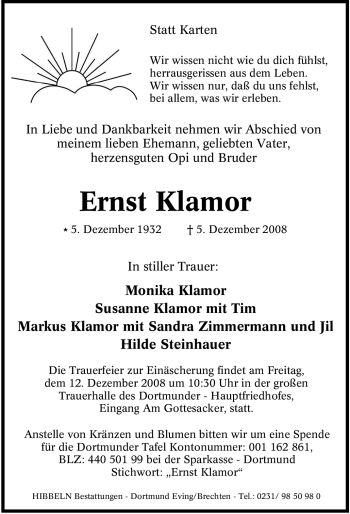 Traueranzeige von Ernst Klamor von Tageszeitung