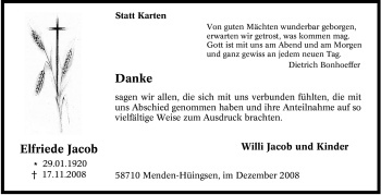 Traueranzeige von Elfriede Jacob von Tageszeitung