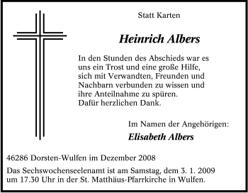 Traueranzeige von Heinrich Albers von Tageszeitung