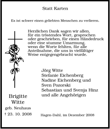 Traueranzeige von Brigitte Witte von Tageszeitung