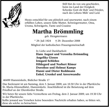 Traueranzeige von Martha Brömmling von Tageszeitung