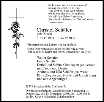 Traueranzeige von Christel Schäfer von Tageszeitung