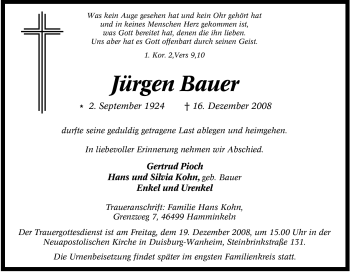 Traueranzeige von Jürgen Bauer von Tageszeitung