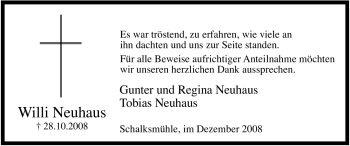Traueranzeige von Willi Neuhaus von Tageszeitung