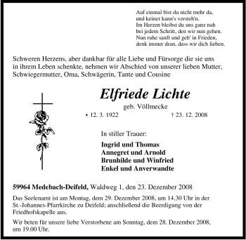 Traueranzeige von Elfriede Lichte von Tageszeitung