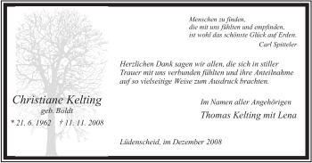 Traueranzeige von Christiane Kelting von Tageszeitung