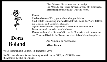 Traueranzeige von Dora Boland von Tageszeitung