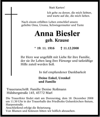 Traueranzeige von Anna Biesler von Tageszeitung