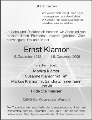 Traueranzeige von Ernst Klamor von Tageszeitung