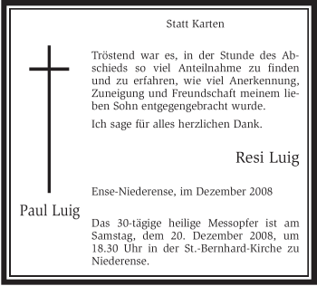 Traueranzeige von Paul Luig von Tageszeitung