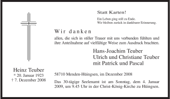 Traueranzeige von Heinz Teuber von Tageszeitung