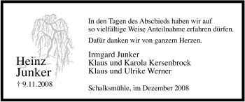 Traueranzeige von Heinz Junker von Tageszeitung