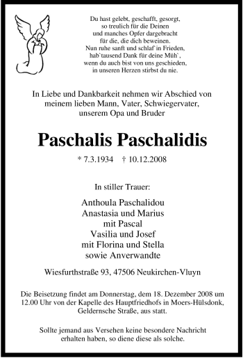 Traueranzeige von Paschalis Paschalidis von Tageszeitung