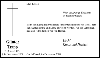 Traueranzeige von Günter Trapp von Tageszeitung