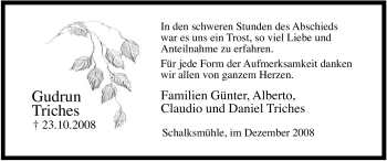 Traueranzeige von Gudrun Triches von Tageszeitung
