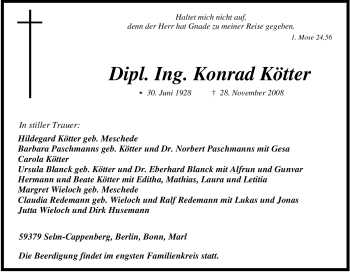 Traueranzeige von Konrad Kötter von Tageszeitung