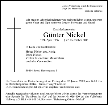 Traueranzeige von Günter Nickel von Tageszeitung