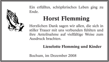 Traueranzeige von Horst Flemming von Tageszeitung
