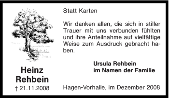 Traueranzeige von Heinz Rehbein von Tageszeitung