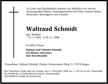 Traueranzeige von Waltraud Schmidt von Tageszeitung