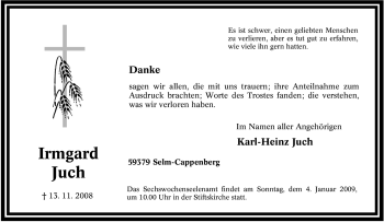 Traueranzeige von Irmgard Juch von Tageszeitung