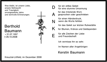 Traueranzeige von Berthold Baumann von Tageszeitung