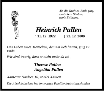 Traueranzeige von Heinrich Pullen von Tageszeitung