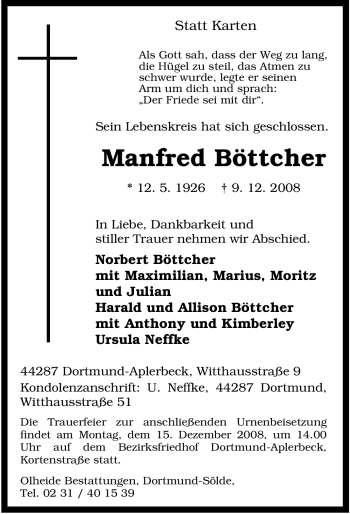 Traueranzeige von Manfred Böttcher von Tageszeitung