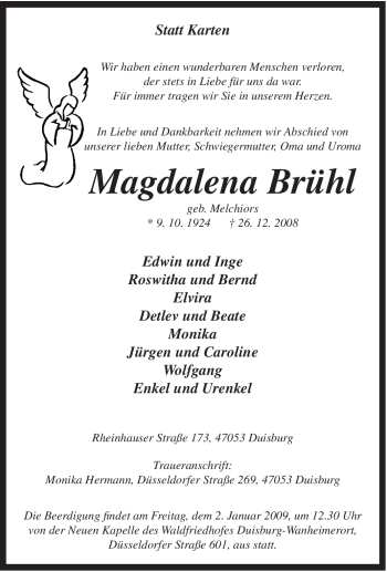 Traueranzeige von Magdalena Brühl von Tageszeitung
