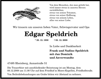 Traueranzeige von Edgar Speldrich von Tageszeitung