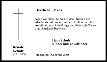 Traueranzeige von Renate Schulz von Tageszeitung