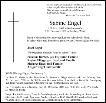 Traueranzeige von Sabine Engel von Tageszeitung