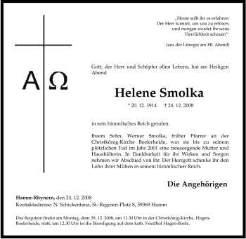 Traueranzeige von Helene Smolka von Tageszeitung