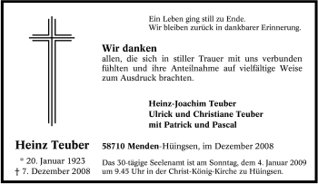 Traueranzeige von Heinz Teuber von Tageszeitung