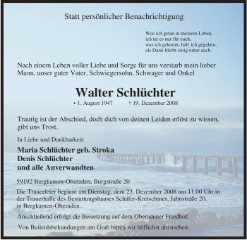 Traueranzeige von Walter Schlüchter von Tageszeitung