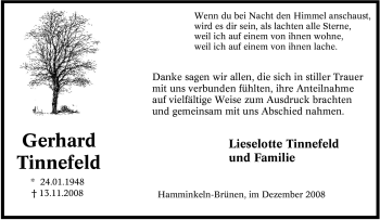 Traueranzeige von Gerhard Tinnefeld von Tageszeitung