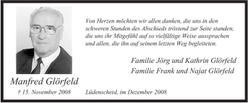 Traueranzeige von Manfred Glörfeld von Tageszeitung