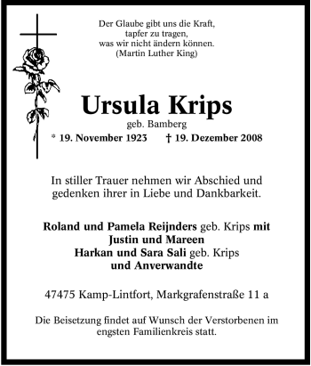 Traueranzeige von Ursula Krips von Tageszeitung
